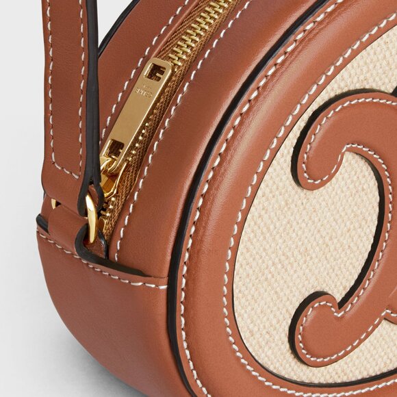 Celine Crossbody Oval Purse Cuir Triomphe in Textile and Calfskin Natural / Tan - Picture 8 of 13
